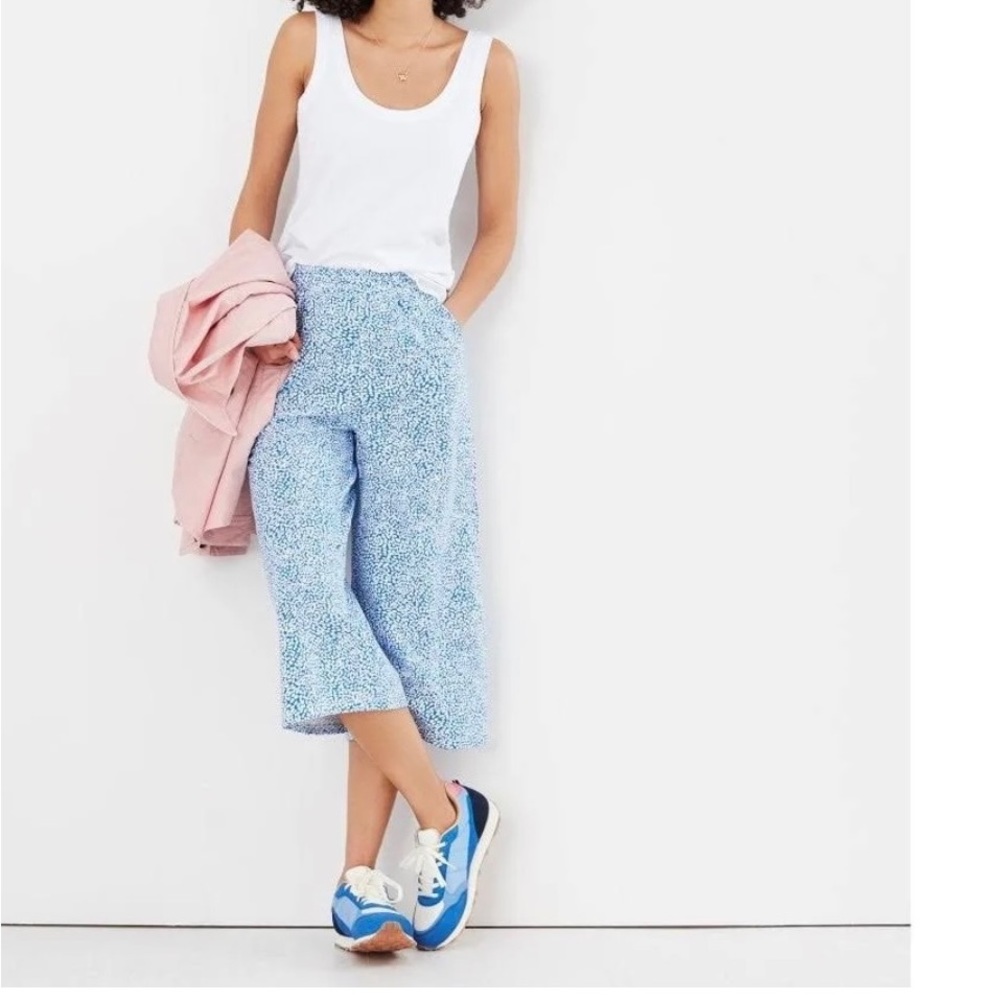 Joules Light Blue Patterned Wide-Leg Cropped Pants